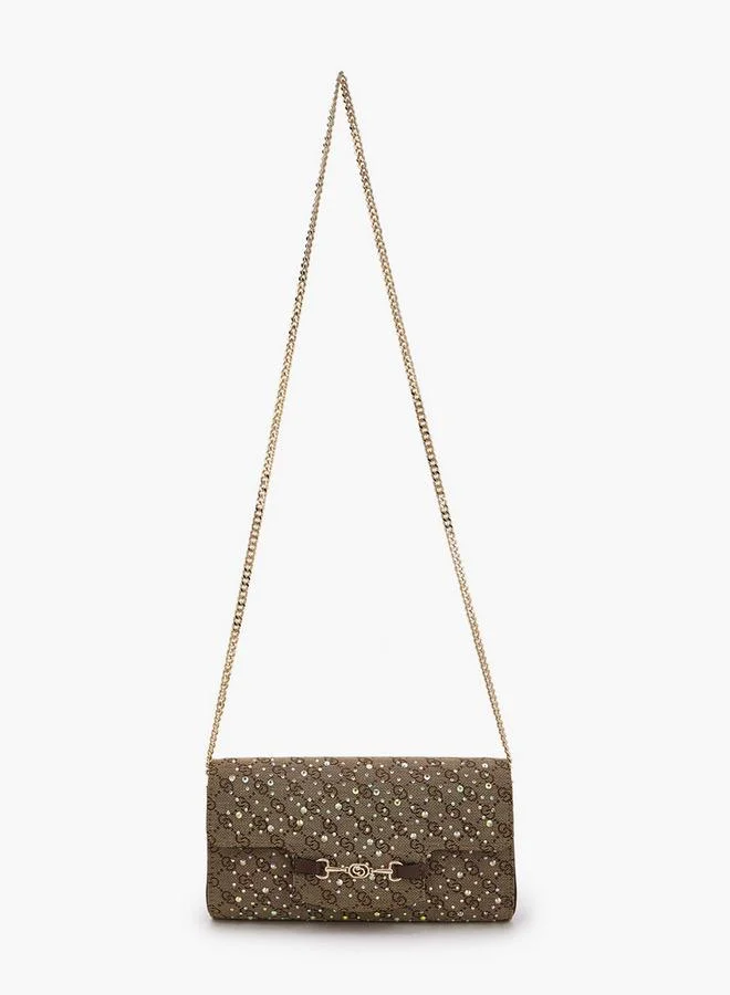 سيليست Monogram Diamante Embellished Crossbody Bag With Chain Strap Ramadan Collections